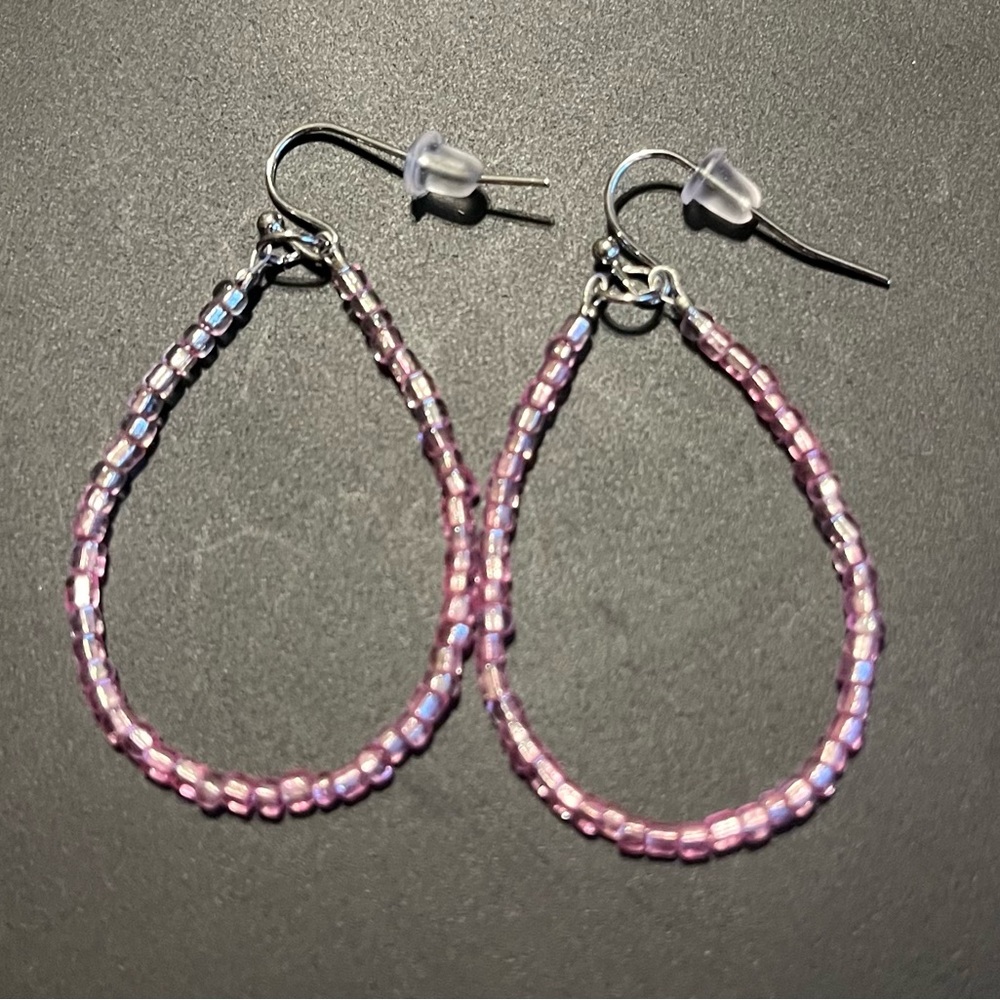 Pink Beaded Teardrop Earrings